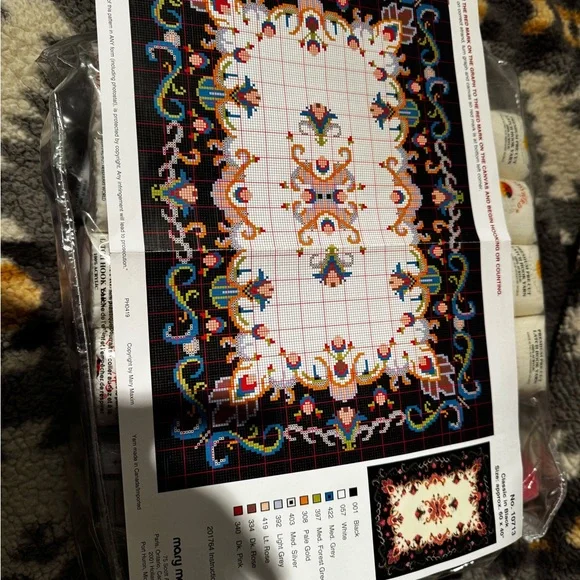 Floral Patterned Rug - Black, White, Pink - Picture 2 of 7